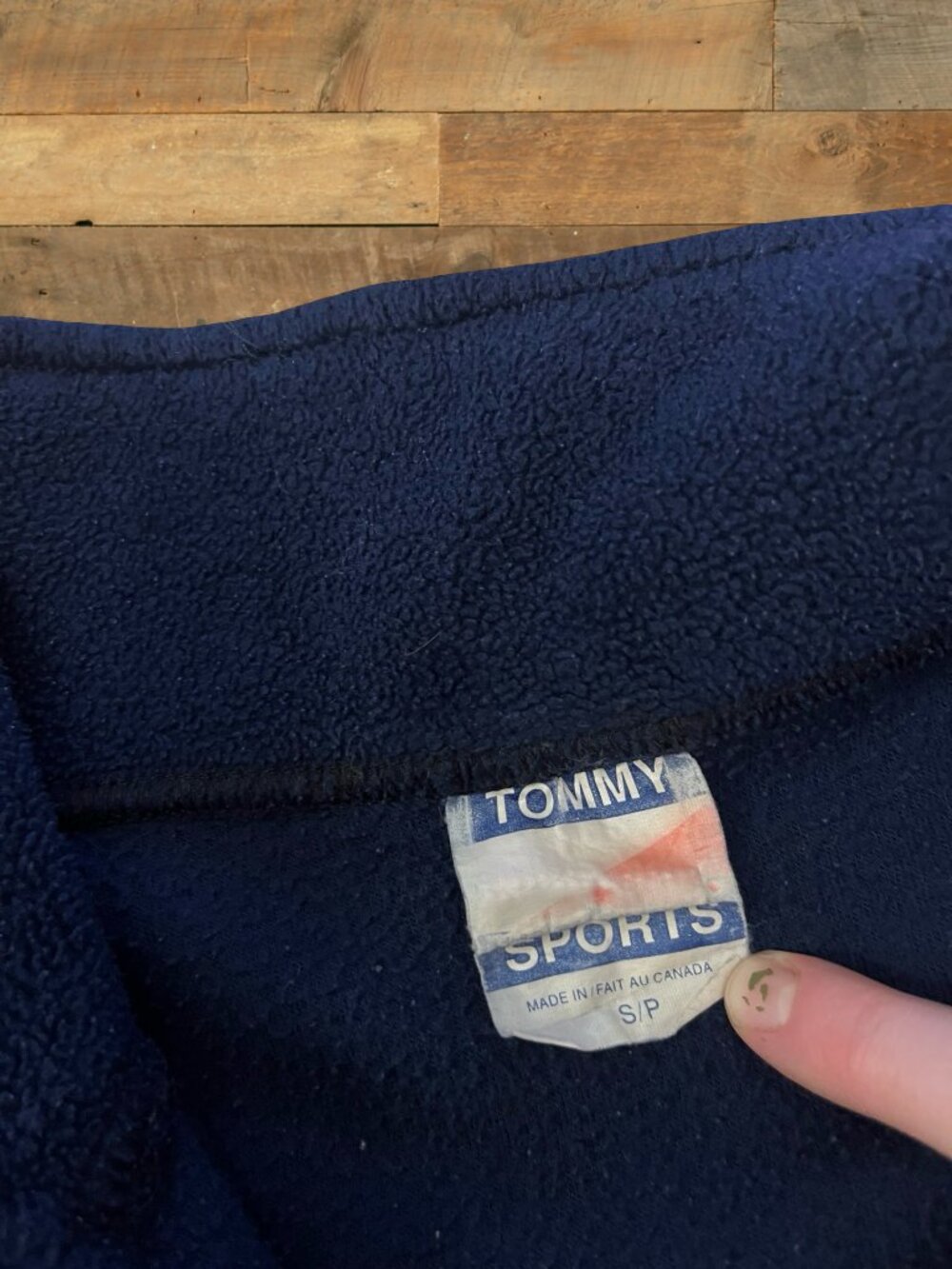 Vintage Tommy Sport Fleece Quarter Zip Spellout Pullover Navy Y2K 90s Made Canad - Picture 6 of 9